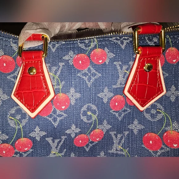 CUTE DENIM BAG Large SPEEDY Denim Cherries LV X TM MURAKAMI - Picture 4 of 17